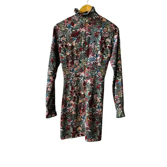 Topshop Floral Long Sleeve Dress Size 2 Multicolor - Picture 3 of 7